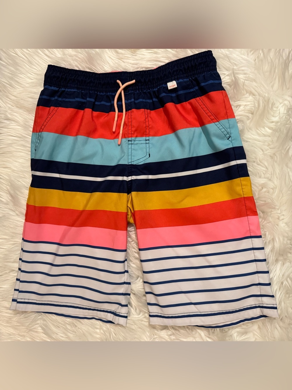 Cat & Jack Boys Large 12/14 Multicolor Striped Swim Trunks Board Shorts Beach